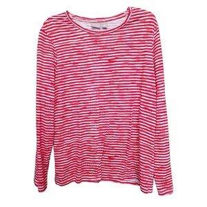 Chico's Cotton/Modal Red Striped Long Sleeve T-Shirt Size 2 Large